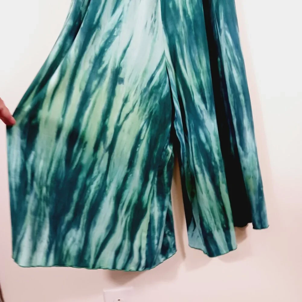 Zen Knits, Calf/Ankle Length Teal Tie Dye Jumpsuit, Size Large, Adj. Straps Boho - Picture 7 of 16